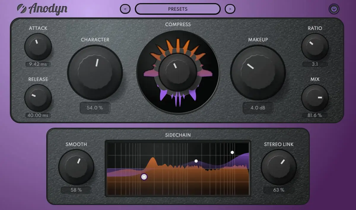 Anodyn Intelligent Compressor Plugin - CHARACTER control with Sidechain EQ