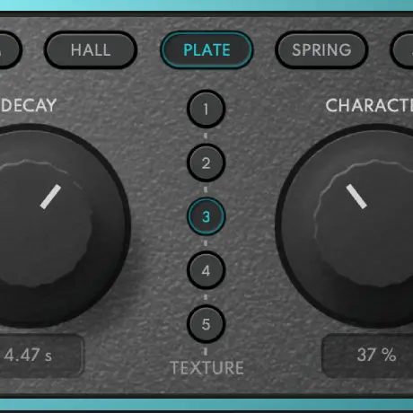Reverbia Professional Reverb Plugin Interface - 5 Reverb Types with CHARACTER Control